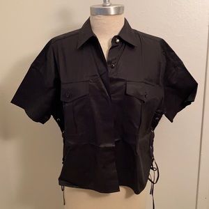 Rag & Bone Black Short Sleeve Button Down Hi-Low Shirt SP